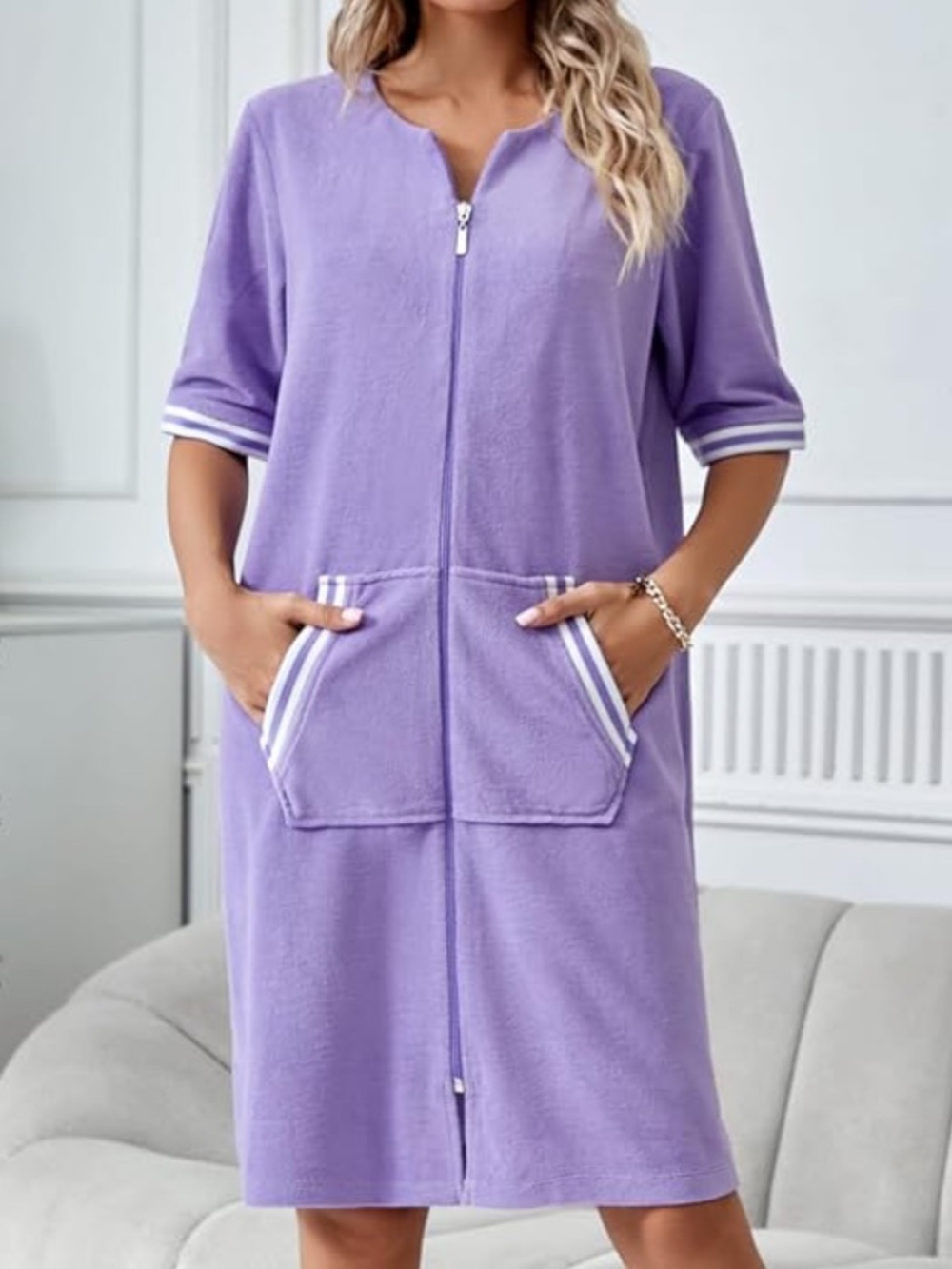 Women’s Richie House Housecoat Zip Front Duster Robe 3/4 Lounger - Size XL - NWT